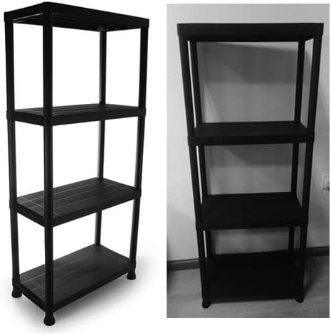 131cm x 61cm x 31cm 4 Tier Plastic Shelving Unit, Racking Storage Unit, Black(25KG Per Shelf), 100KG Capacity Garage Shed Storage Shelving Units, Easy to Install