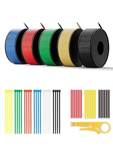 22 AWG Silicone Wire Kit 150FT 22 Gauge Stranded Tinned Copper Wire Spool 5 Colors 30FT Each Flexible Electrical Wire for DIY Automotive LED Arduino Battery Projects