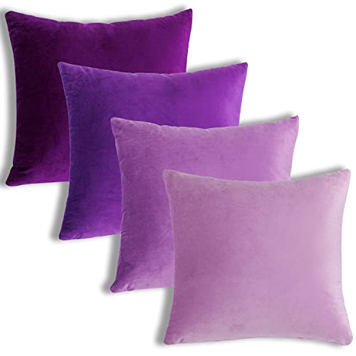 Yonous Purple Combo Set Throw Pillow Covers, Premium Velvet Soft Square Cushion Cases, Decorative Pillows For Sofa Bedroom Car, Set Of 4, 20X20 Inch #TOP5