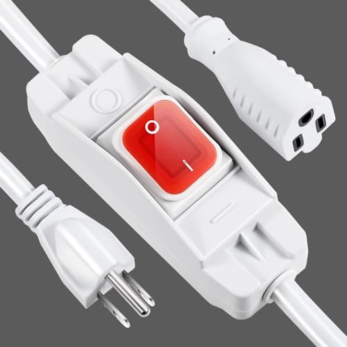Outdoor Extension Cord with Switch On/Off Waterproof Switch 3 Prong Extension Cord with Inline Cord Switch, Heavy Duty Extension Cord 125v/250v Black Sjtw Extension Cord(1.5 Ft, White)
