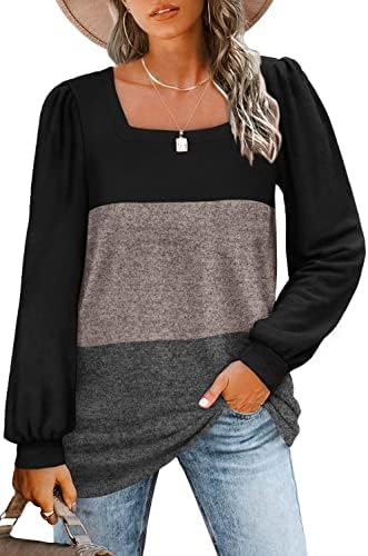 WIHOLL Tunic Tops for Women Loose Fit Long Sleeve Shirts Square Neck Tops
