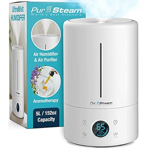 PurSteam Humidifiers for Large Room & Bedroom, 5L Cool Mist Ultrasonic Whisper-Quiet Oil Diffuser for Baby Nursery and Plants, Humidifying Unit for Whole House, Auto Shut-Off, Up to 20h of Operating Cover