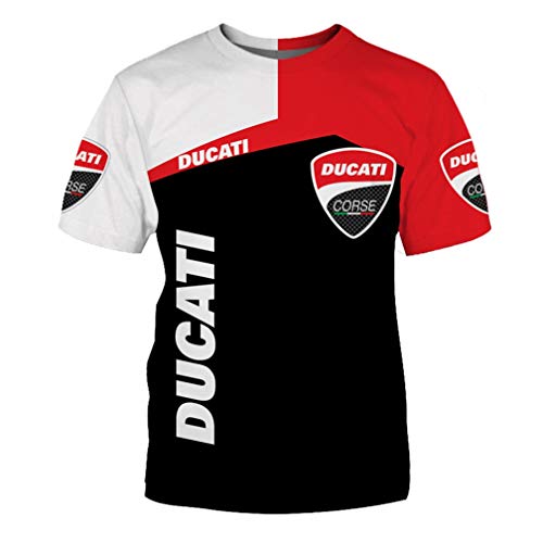 Cronell Story Haut à Manches Courtes pour Hommes à Col Rond D'été 3D Numérique Ducati Logo T-Shirt Imprimé Haut à Séchage Rapide Décontracté (1,L)