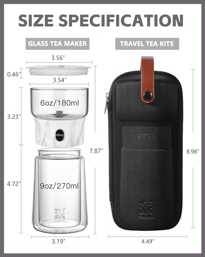 Image of ZENS Modern One Touch Tea Maker, Glass Teapot with Infuser for Loose Leaf Tea Diffusers, Mess-Free Smart Pouring with Insulated Mug and Portable Tea Kits for Tea Lover Gifts