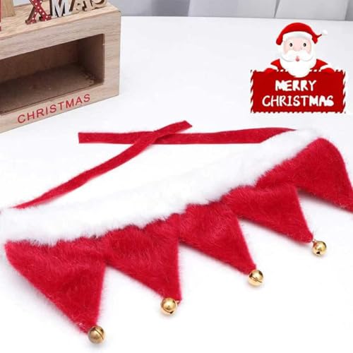 Hundehalstuch Weihnachten, Hundehalsband Weihnachten mit 5 Glöckchen, Verstellbare Katze Hunde Schal, Plüsch Haustier Kostüm Zubehör, Hund Katze Welpen Kätzchen (Rot, M)