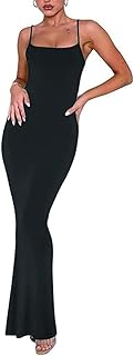 HUROGON Women Long Sleeve Maxi Dress Crew Neck Bodycon Sexy Lounge Dress Slim Fitted Elegant Evening Fall Outfit Black Bro...