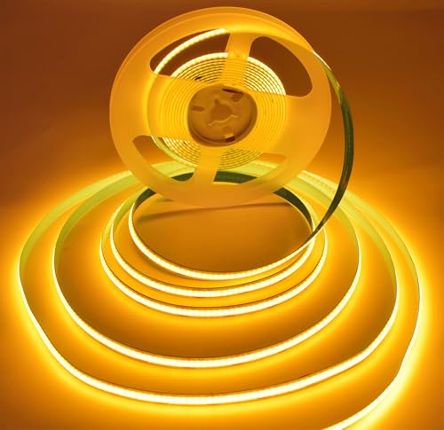 Image of COB Strip Lights,DC12V 16.4ft /5m Super Bright Dimmable 32000LM LED Light Strips, High Density Non-Waterproof 1600 LEDs Ribbon Light, More Evener Lighting Than SMD Strip Lights (Golden)