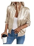 GORGLITTER Women's Bomber Jackets Long Sleeve Zip Up Lightweight Jacket Casual Outwear Coats Champagne Small