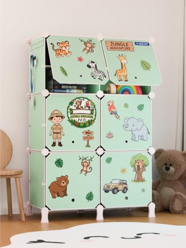Image of BOXJOY 12 Shelf Plastic Kids Wardrobe with 6 Doors, Sticker Sheet & Holder