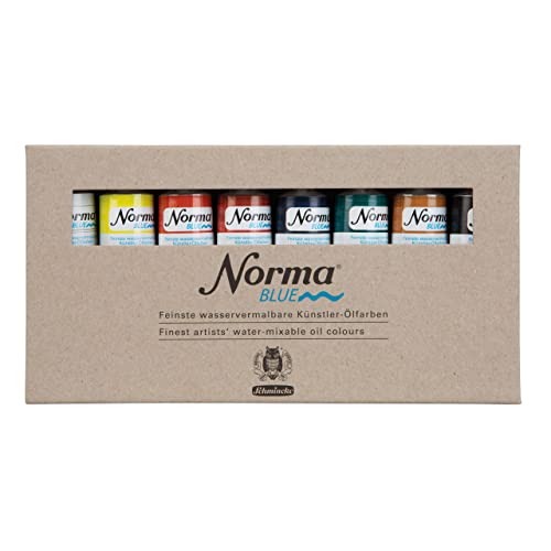 Schmincke - NORMA® Blue, 71200097, cardboard set, 8 x 35 ml, highly pigmented, lightfast, finest water-paintable artists' oil colors, vegan