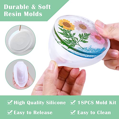 Silicone Resin Molds Kit 26PCS, Epoxy Molds, Large Casting with 12 Glitter Sequins for UV Casting, Including Sphere, Cube, Pyramid, Square, Coaster, Stone & Pendants