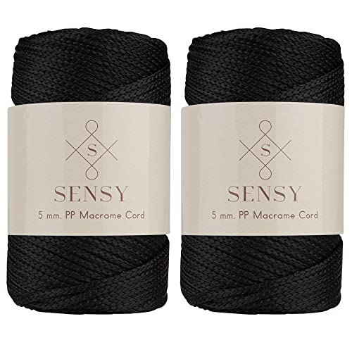 S Sensy 5mm - Premium Polypropylene Macrame Cord 2 Skeins Black 104 Yards