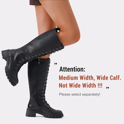 Image of Vepose Women's 953 Knee High Combat Boots Chunky Platform Heel, Lace Up Gothic Punk Work Boots for Dresses and Jeans