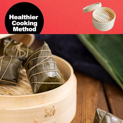 CAPACITEA Bamboo Steamer 2 Tier Ø20cm (8") Food Steamer Basket for Dim Sum, Vegetable, and Bao Buns - Image 6