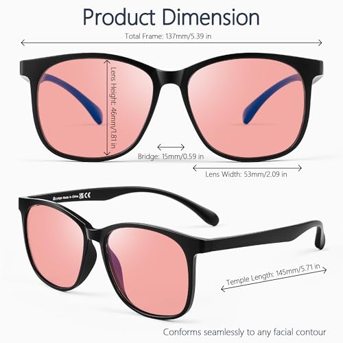 Image of Indoor Fluorescent-41 Pink Tinted Blue Light Blocking Glasses for Migraine, Light Sensitivity, Photophobia & LED Gaming Computer Screen Glare JF6221