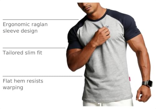 Image of Men's Cotton Short Sleeve Raglan Crew Neck Gym Workout Athletic Tee
