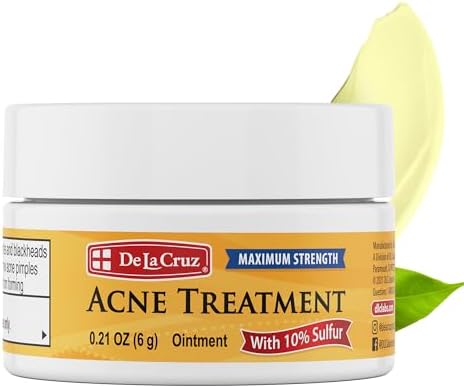De La Cruz 10% Sulfur Ointment Travel Size - Cystic Acne Treatment for Face and Body - Daily 10 Min Spot Treatment Mask Safe and Effective Game Changing Hormonal Acne Treatment 0.21oz 6g