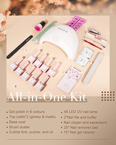 Neeko Starter Set mit Lampe 48W UV Lampe für Gelnägel Starterset, 6 Farben UV Gel Nagellack Set Pink Nude Gel Farben Für… – Bild 3