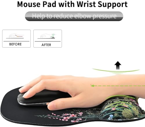 Miniatura 4 de Eoocoo Alfombrilla Ratón Ergonómico Con Reposamuñecas, 4mm Mousepad Con Memory Foam, Duradero Mouse Pad, Base De Goma No Deslizante, Alfombrilla De Ratón Para Pc, Portátil, Oficina, Hierbas Negras