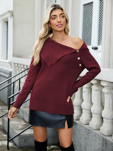 ZAFUL Sweaters for Women 2025 Trendy Versatile Neckline Button Turtleneck+Off The Shoulder Tunic Sweater Top