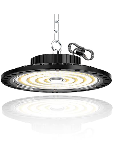 HAPYLUMI Eclairage Atelier 100W 10000LM, Projecteur LED Industriel 6000K UFO Plafonnier LED Garage Sans Scintillement, IP65 Étanche Éclairage de Plafond pour Entrepôt Hangar Chantier Depot Jardín