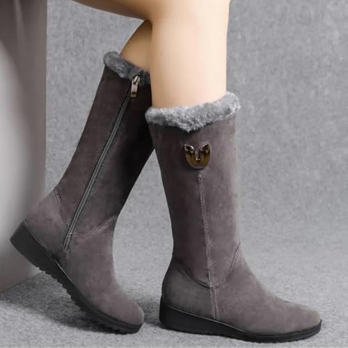 Winter Boots for Women Snow Comfortable Zipper Suede Warm Fur Lined Mid Calf Booties Non Slip Outdoor Womens Boot3