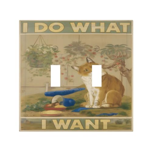 Decorative Light Switch Cover Plate Rustic Funny Cat Gardan Plant 2 Gang Wall Plate Oversized Double Toggle Two Switch Wall Cover Plate Dual Device Faceplate