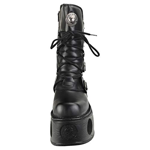 New Rock Shoes - Unisex Leather Mid-Calf Boots with Neptune Spring Soles Black3