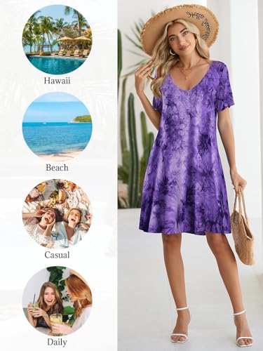 Image of BELAROI Women Casual Summer Dresses Loose Tshirt Beach Sundress V Neck Plus Size Swing Tunic Pockets