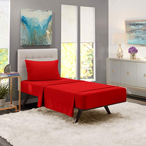 Image of Nestl Twin XL Bed Sheet Set - Red - 3-Piece Deep Pocket | Instantly Soft, Night-One Ready (No Wash Required). Fits 16-Inch Deep Pockets, 360-Degree Elastic Grip