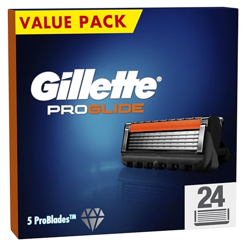 Gillette Lot De 24 Recharges De Rasoir Pour Hommes Proglide, AUTHENTIQUES, Cartouche A 5 Lames Ultra-Affutées, Nouvelle Lubrification, Bande Lubrifiante x2,...