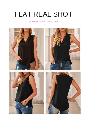 BLENCOT Women Lace Trim Tank Tops V Neck Fashion Casual Sleeveless Blouse Vest Shirts - Image 4