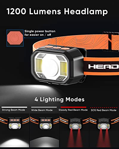 Soaraise Headlamp Rechargeable Led Head Light 1200 Lumens Flashlight With White Red Light Bright Camping Lamp Motion Sensor Headlight Waterproof 2 Pack For Running Hunting Cycling #TOP2