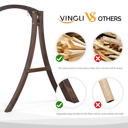 Image of VINGLI 6.7FT Wooden Porch Swing Frame, 1000-lb A-Frame Stand, Rustic