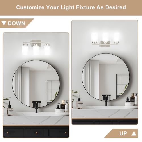 Image of IZORRO Bathroom Light Fixtures, Modern Vanity Lights, Bathroom Lighting Fixtures Over Mirror with Milky White Shade, Wall Sconce for Living Room Cabinet Bedroom (Brushed Nickel, 3-Light)