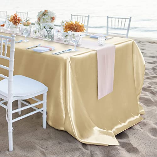 MCEAST 2 Packs Satin Tablecloth 102 x 58 Inches Rectangular Table Overlay Cover Bright Silk Tablecloth Smooth Fabric Table Decor for Wedding Banquet Decoration (Champagne) by MCEAST - Used condition - Image 5