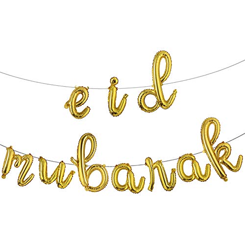 16 inch lowercase Eid MUBARAK Foil Balloons Party Decoration Supplies Ramadan Decoration Gold EID Balloons For Muslim EID Ballon (L Eid Gold)