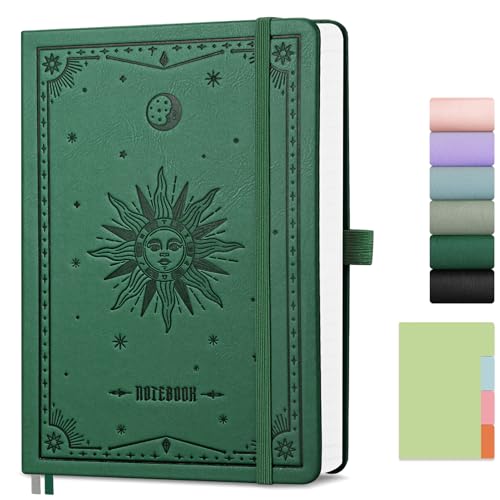 EMSHOI A5 Lined Notebook Hardcover Leather Notepad 192 Pages Dark Green