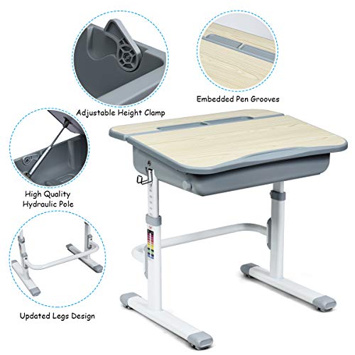 Baby Joy Kids Desk And Chair Set, Height Adjustable, Children's Study Table With Large Storage Space, Ergonomic Winged Backrest Chair, Student School Desk Set Great Gift For Ages 3 To 14 (Gray) #TOP7