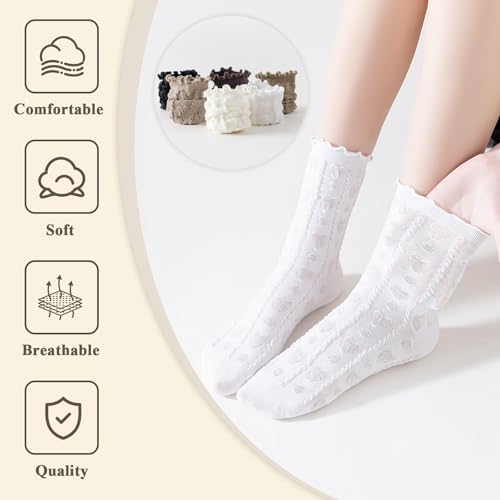 BIVOLU Womens Cute Ankle Socks Ruffle Cotton Frilly Trim Breathable Dress Ruffled Socks 6 Pack4