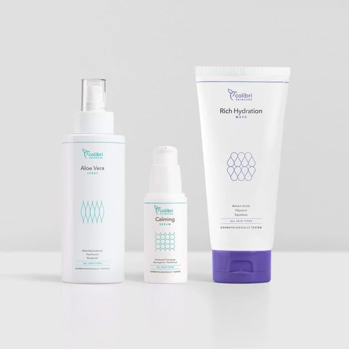 colibri skincare After Sun Set – Aloe Vera Spray + Calming Serum + Rich Hydration Mask – 3-teilige After-Sun-Pflege für alle Hauttypen, vegan, dermatologisch getestet, Made in Germany