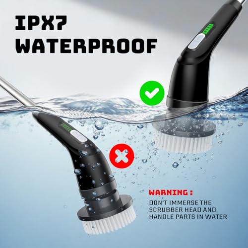 Image of Electric Spin Cleaning Brush, Comes with 7 Reusable Brush Attachments & Adjustable Extension Handle