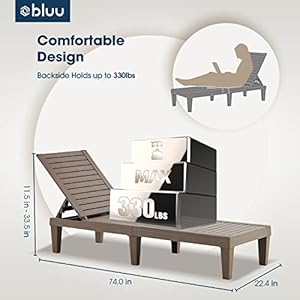 BLUU Chaise Lounge Outdoor | Lounge Chairs for Outside|Adjustable with 5 Positions| Wood Texture Design | Waterproof | Easy to Assemble | Max Weight 330 lbs| Pool Lounge Chairs| Set of 2 BLUU Chaise Lounge Outdoor Lounge Chairs for OutsideAdjustable with 5 Positions Wood Texture Design Waterproof Easy to Assemble Max Weight 330 lbs Pool Lounge Chairs Set of 2