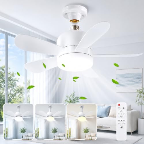 LMIX Ventilateur Plafond de avec Lumiere, Plafonnier de Ampoule Ventilateur Lampe, 52/42cm Lustre 40/30W E27 3 Vitesses 5 Pales Ventilo Plafond Luminaire Silencieux avec télécommande (52CM 40W)