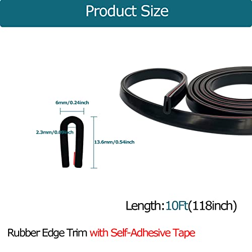 Tintvent Rubber Edge Trim Black, U Channel Rubber Seal Strip With Self-Adhesive Tape, Metal Edge Protector Fit For 0.09", 10Ft #TOP1