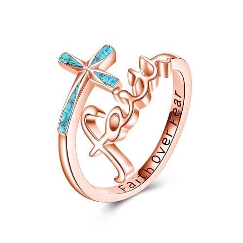 Bague chrétienne turquoise et or rose à porter au quotidien pour homme