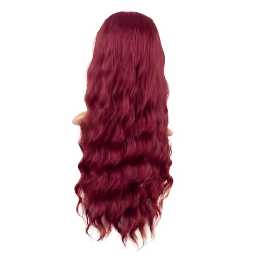 Image of MapofBeauty 28 Inch /70 cm Long Wavy Middle Part with No Bangs Synthetic Fiber Curly Fashion Women Party Cosplay Wig (Blood Red)