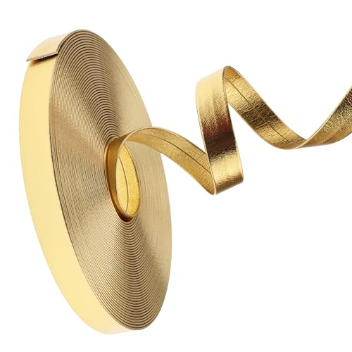 ZNZAKKA Gold Lace Trim Faux Leather Cord Flat Leather Strap for Jewelry Making Clothing Sewing Crafts Packaging (Gold, 10yards)