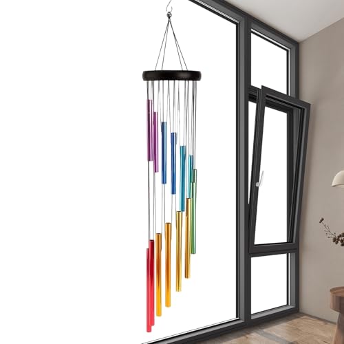Carillon éolien bruyant Mémorial Mémorial Wind Chimes | 12 Tubes Assortis 3,34 pouces de Diamètre Cloches 23,6 pouces Longueur Étanche Décoration Musique pour Balcon Porte D'entrée Méditation