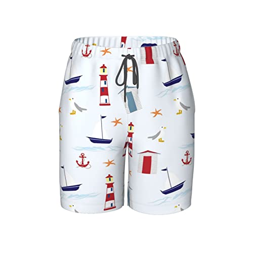 Opiniones de Pantalones de traje para Niño los más recomendados. 46 Traje de baño para niños, de secado rápido, casual, pantalones cortos de playa, para 7 a 20 años, con temática náutica, anclas simples, Velero de faro náutico, 14 Años